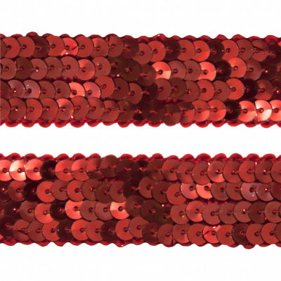 Тесьма с пайетками 3, шир. 20 мм/уп. 25+/-1 м, цвет красный - купить в Хабаровске. Цена: 778.19 руб.