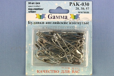 Булавки английские РАК-030 изогнутые, ассорти в блистере 30 шт.  - купить в Хабаровске. Цена: 249.83 руб.