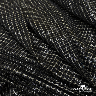 Ткань костюмная с пайетками, 100%полиэстр, 460+/-10 гр/м2, 150см #309 - цв. чёрный - купить в Хабаровске. Цена 1 203.93 руб.