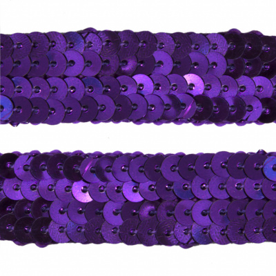 Тесьма с пайетками 12, шир. 20 мм/уп. 25+/-1 м, цвет фиолет - купить в Хабаровске. Цена: 778.19 руб.