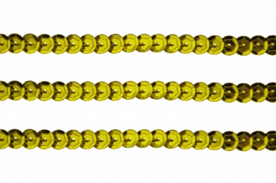 Пайетки "ОмТекс" на нитях, SILVER-BASE, 6 мм С / упак.73+/-1м, цв. 7 - св.золото - купить в Хабаровске. Цена: 468.37 руб.