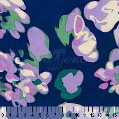 Штапель принт (100% вискоза) D4,C3, 110 гр/м2, шир.140см, принт цветы/василёк - купить в Хабаровске. Цена 343 руб.