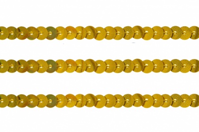 Пайетки "ОмТекс" на нитях, SILVER SHINING, 6 мм F / упак.91+/-1м, цв. 48 - золото - купить в Хабаровске. Цена: 356.19 руб.