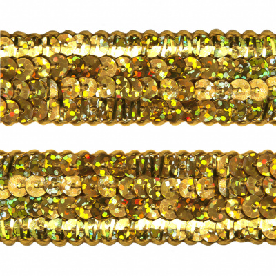 Тесьма с пайетками D16, шир. 20 мм/уп. 25+/-1 м, цвет золото - купить в Хабаровске. Цена: 778.19 руб.